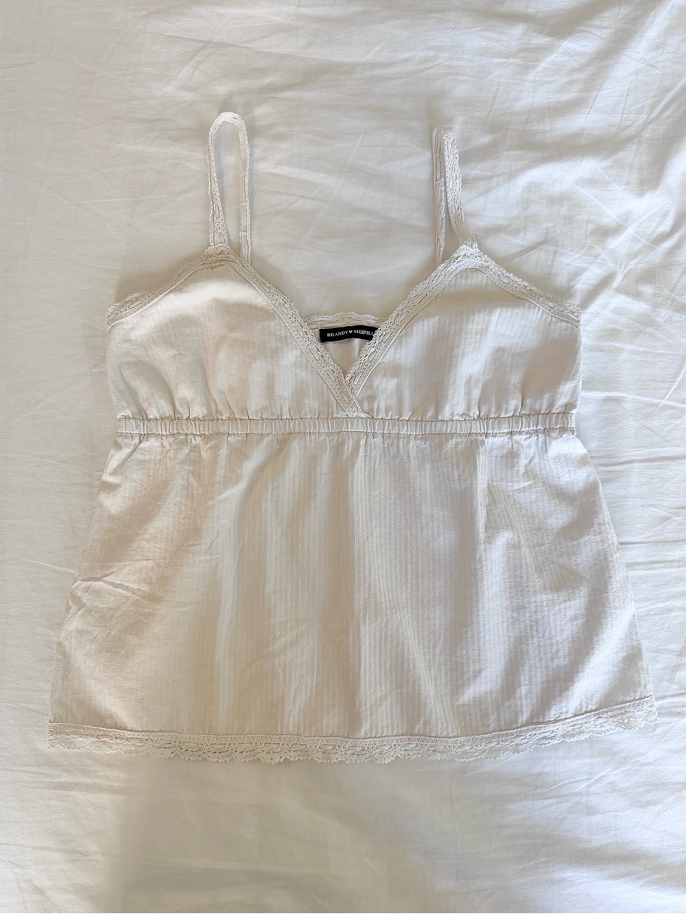 Brandy Melville White Lace-Trim Babydoll Top